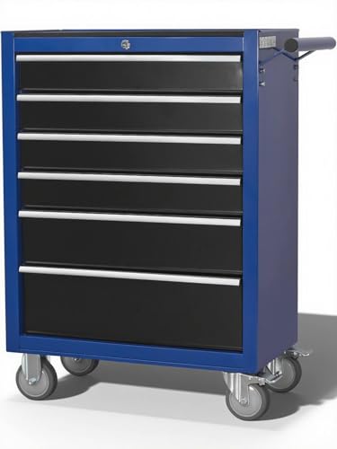6-Drawer Rolling Tool Chest with Locking Wheels & Drawers, 13" D x 24.2" W x 36.6" H Mobile Tool Storage Cabinet, Heavy-Duty Garage Organizer w/Ergonomic Handle - color: Blue