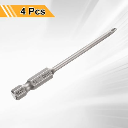 HARFINGTON 4pcs #1 Phillips Screwdriver Bit PH1 1/4" Hex Shank 3" (75mm) Long 0.12" Rod Magnetic Cross Head Drill Bits S2 Steel Industrial Screw Driver for Electric Power Tools, Gray - size: PH1 x 3" x 0.12"