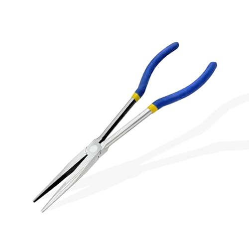 11 Inch（28cm） Long Reach Long Nose Pliers | Designed for Mechanics, Technicians, and Contractors | Work with Delicate or Difficult-to-Reach Pieces | Milled-Jaws | Steel “Needle Nose (Blue) - color: Blue