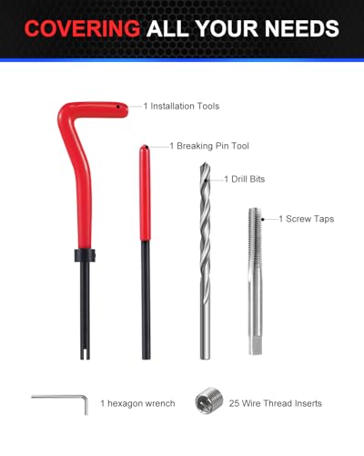 Kolvoii M6×1.0 Helicoil Thread Repair Kit, Metric M6 Helicoil kit with HSS Drill Bit, Tap & Stainless Steel Inserts for Automotive & Motorcycle Stripped Bolt Repair - size: M6×1.0