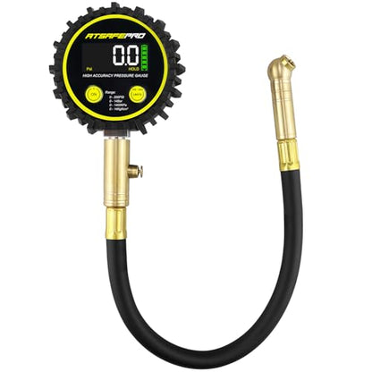 Atsafepro 200 PSI Digital Tire Pressure Gauge-2.5" LCD Display,Professional Air Pressure Gauge-4 Units Switch, 360° Swivel Head, Hold & Deflate Feature, Heavy-Duty Psi Gauges for Car, Motorcycle, Bike