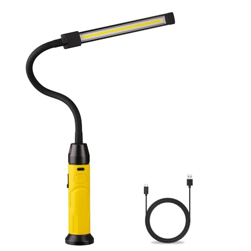 Rechargeable LED Work Light with Flexible Gooseneck, Up to 1000 Lumens 3 Modes Magnetic Work Light, Mechanic Light with Magnetic Base for Work Bench, Lathe, Car Repair, Grill Light, Emergency