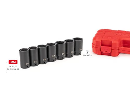 TEKTON 1/2 Inch Drive Axle Nut Impact Socket Set, 7-Piece | SID92340 - size: 7-Piece (29-38 mm), Case