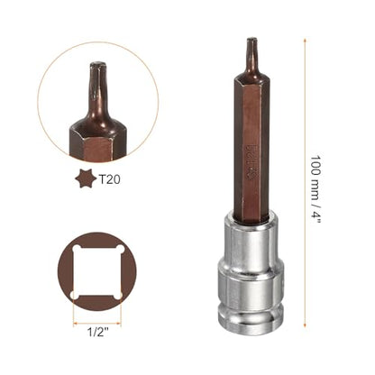HARFINGTON Torx Bit Socket 1/2" Drive T20 S2 Steel 6 Point Head Long Screwdriver Drill Bits CR-V Steel Socket Adapter for Home Auto Axle Hex Nuts Bolts Repair - size: T20