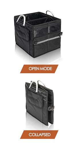 Small Trunk Organizer With Lid, For SUV Car Truck, Black 28L, Foldable Waterproof Oxford Fabric, 2-Compartments With Aluminium Alloy Handle