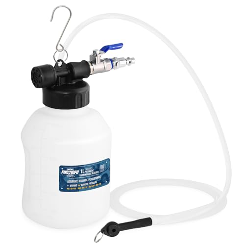 FIRSTINFO Patented 33 oz Vacuum Brake Bleeder, Hands-Free Operation | Pneumatic operation • Lever valve design • Universal rubber adapter • 59 in hose • Brake/clutch service • Made in Taiwan - size: 1L