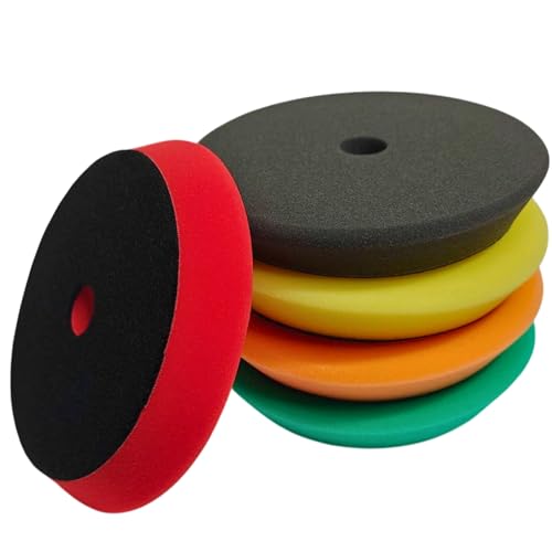 HI Detail 5" Buffing Polishing Pad Set, 5 Pcs Compound Buffing Sponge Pads Cutting Polishing Pad, for Car Buffer Polisher, Polishing and Waxing, 6 inch Face, 5 Inch Backing Plate, Complete Set.