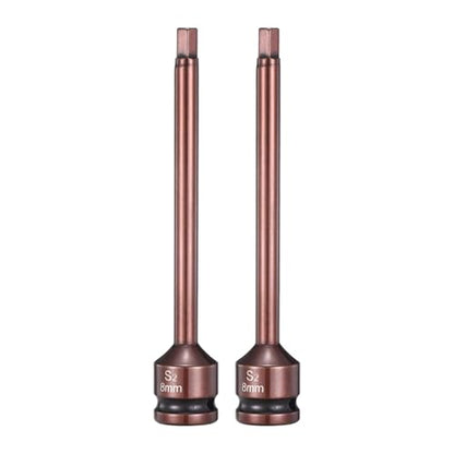 HARFINGTON 2pcs Impact Hex Bit Socket 1/2" Drive 8H (8mm) Hex Bits 6" Length S2 Steel Metric Impact Wrench Socket Adapter Tool for Automotive Repair Industrial Construction and Home DIY - size: H8 x 1/2" x 6"