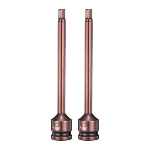 HARFINGTON 2pcs Impact Hex Bit Socket 1/2" Drive 8H (8mm) Hex Bits 6" Length S2 Steel Metric Impact Wrench Socket Adapter Tool for Automotive Repair Industrial Construction and Home DIY - size: H8 x 1/2" x 6"