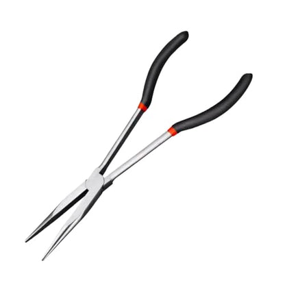 11-Inch Long Reach Needle Nose Pliers ，Straight Needle Nose Pliers with Milled Jaws & Non-Slip Grips for Mechanics, Electricians, and Home Repairs