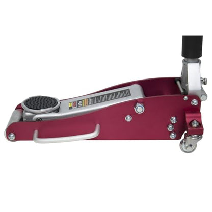 K Tool International 1.5 Ton Aluminum Service Jack; Low Profile 100% Aluminum Structure, Lifting Range 3-3/20" to 14", Dual Pump Quick Start, 1 Year Warranty; KTI63094, Red