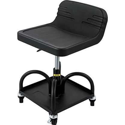 VEVOR Mobile Rolling Seat, 300LBS Capacity, 15.7" to 20.5" Adjustable Height, Mechanic Rolling Stool with Swivel Wheels and Tool Tray, for Workshop, Auto Repair Shop, Black