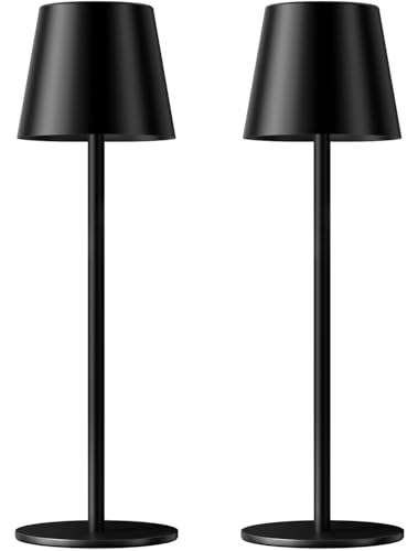 Kakanuo Cordless Table Lamp Rechargeable Black - KK 2 Pack 5000mAH Battery Operated Lamp for Counter, 3 Color Stepless Dimming Wireless Lamp for Dining Kitchen, Outdoor Patio, Touch Control - color: Black 1, size: 2 Pack 14in - Down Light