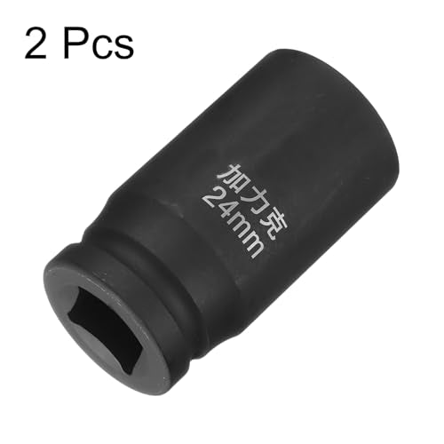 HARFINGTON 2pcs 4 Point Square Socket 3/4" Drive by 24mm Metric Square Impact Socket 40CR Blackening Standard Wheel Sockets Pneumatic Socket for Auto Repair Mechanical Maintenance Home Use - size: 24mm