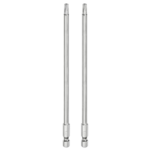 HARFINGTON 2pcs T25 Security Torx Bit 1/4" Hex Shank 6" Long S2 Steel Magnetic Tamper Resistant Star Bits Screwdriver Torx Head with Hole for Driver Drill Bits Remove Fastening Screws - size: T25