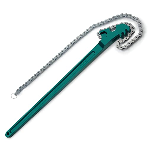 AUPREX 24 Inch Heavy Duty Chain Oil Filter Wrench, Adjustable Long Handle Tool Fits Max 12.6 Inch Diameter - color: Green, size: 24 Inch