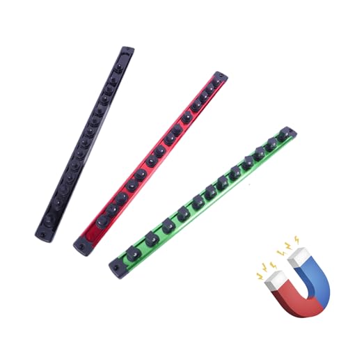 Magnetic Socket Holder Organizer Set: 3-Piece 1/4, 3/8, 1/2 Drive Socket Trays Socket, 360° Swivel Clips Socket Holder Kit, For Automotive Mechanic Garage (Black Red Green) - color: Black Red Green, size: 1/2 1/4 3/8(3PC）