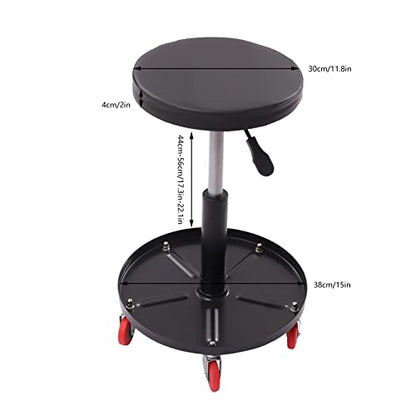 Adjustable Pneumatic Mechanic Roller Seat, Heavy Duty Roller Seat, Rolling Stool Chair Swivel with Tool Tray, Heavy Duty Casters and Tool Tray for Garage, Workshop and Auto Repair Shop,300lbs (Black)