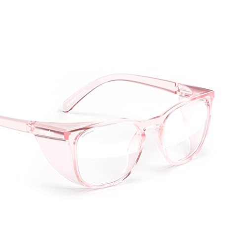 Stoggles Square Z87.1 Certified Polycarbonate Safety Glasses, Anti-Fog | Stylish, Protective, Blue-Light + UV Blocking, Top/Side Shields, Rx Ready, Unisex, Light, Scratch & Impact Resistant - color: Blush, size: Medium