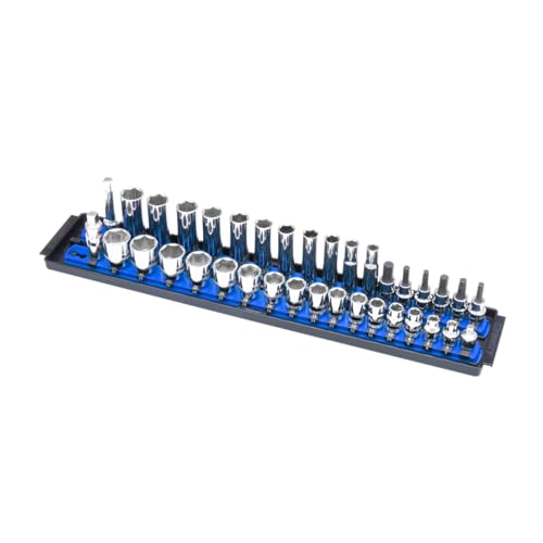 Ernst Manufacturing Socket Boss, Premium 2-Rail 3/8-Inch-Drive Socket Organizer, 19-Inch, Blue - Made in USA - color: Blue, size: 3/8"