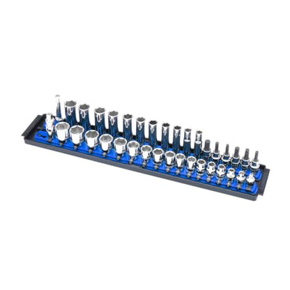 Ernst Manufacturing Socket Boss, Premium 2-Rail 3/8-Inch-Drive Socket Organizer, 19-Inch, Blue - Made in USA - color: Blue, size: 3/8"