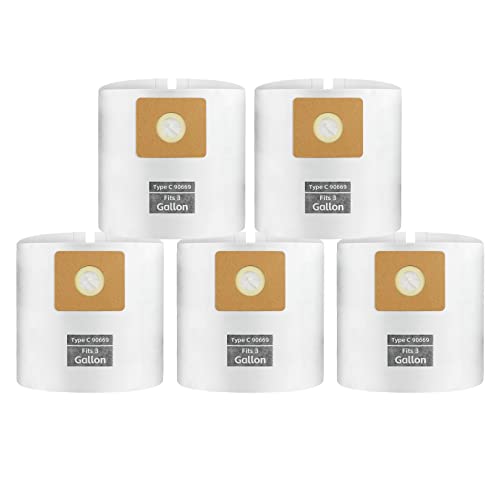 for Shop Vac Bags 3 Gallon, ALYYDBG Type C - 90669 9066900 9066933 Vacuum Cleaner Disposable Collection Filter Bags 5 PCS - size: 3-3 Gallon