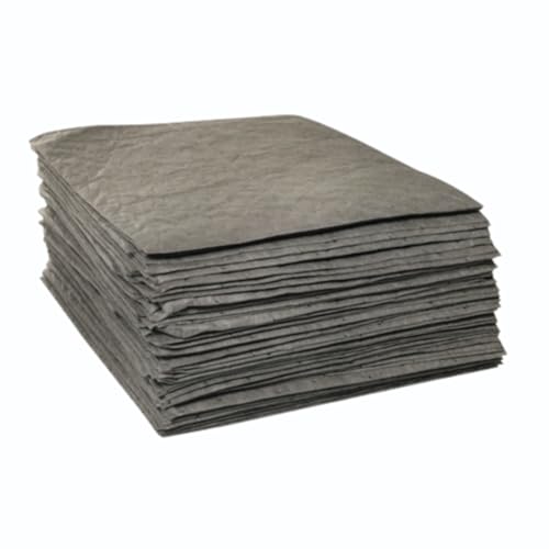 Maintenance Absorbent Pads - Absorb Oil, Water, Coolants, for General Use - Spill Control Sheets - 16" x 18", 100 Sheets, Sonic Bonded Core with Spun Bound Top Layer, Grey - Indoor/Outdoor Use - size: 100 Sheets