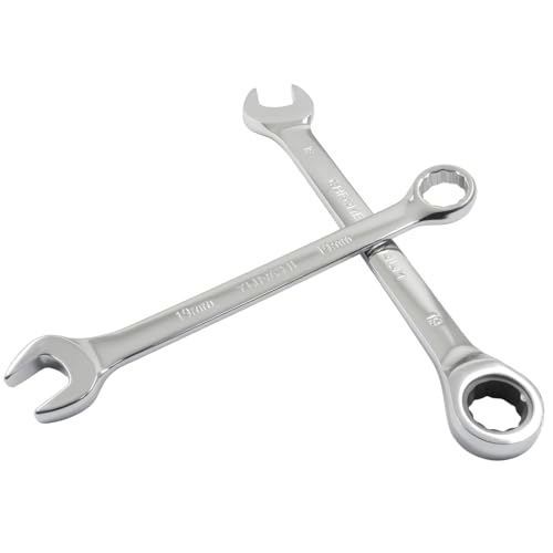 19mm Ratcheting Wrench 2 Pcs 72-Tooth 12-Point Chrome Plated | Forged 45# Carbon Steel Durable, 5-Degree Arc For Tight Spaces, 12-Point Protects Fasteners, Polished Chrome Anti-Rust - size: 19mm