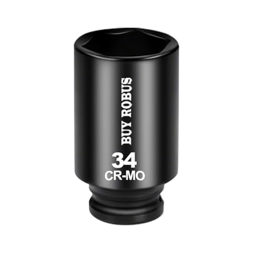 34mm Socket 1/2" Drive Deep Impact Metric Socket, 6 Point CR-MO for Easy Removal of Axle Nut - size: 34mm Socket