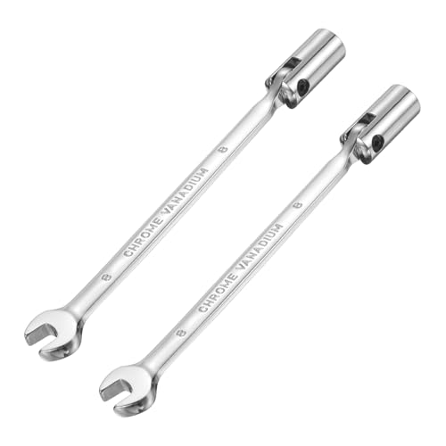 HARFINGTON 2 Pcs 8mm Swivel Head Socket Combination Spanner Wrench CR-V Steel Rotary Torx Socket Head Open End Wrenches Spanner Mirror Polishing for Auto Car Repairing - size: 8mm