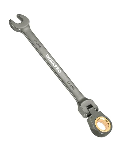 WORKPRO 11 mm Flex-Head Ratcheting Combination Wrench, Cr-V Constructed, Nickel Plating, 72-Teeth, 12 Point Design, Metric - size: 11 mm, style: Nickel Plating