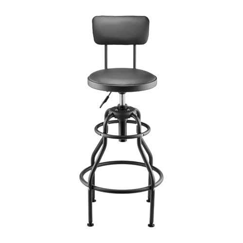 VEVOR Shop Stool with Backrest, Pneumatic Garage Seat/Work Stool with 300 lbs Capacity, Adjustable Height Roller Creeper Seat, 360° Swivel Padded, for Garage, Shop & Auto Repair, Black - style: with Backrest-no Casters