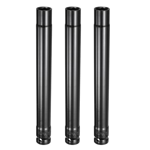 HARFINGTON 3pcs 6-Point Deep Impact Socket 1/2" Drive 14mm Metric Socket 7.7" (195mm) Extra Long Heat-Treated 45# Steel for Home Auto Spindle Axle Hex Nuts Bolts Repair, Black - size: 14mm + 7.7" Long