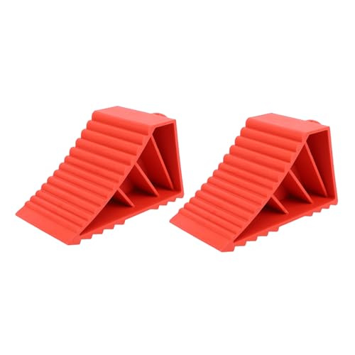 Heavy Duty Wheel Chocks 2 Pack | Slip Sturdy Solid Rubber for Car/Truck/RV | Red Wheel Stoppers for Parking Assurance