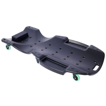 48 Inches Mechanic Creeper, Blow Molded Ergonomic HDPE Body with Padded Headrest, 6 Swivel Casters and Dual Tool Trays, 440 lb Capacity, Low Profile Automotive Car Creeper for Repair & Maintena - color: Black