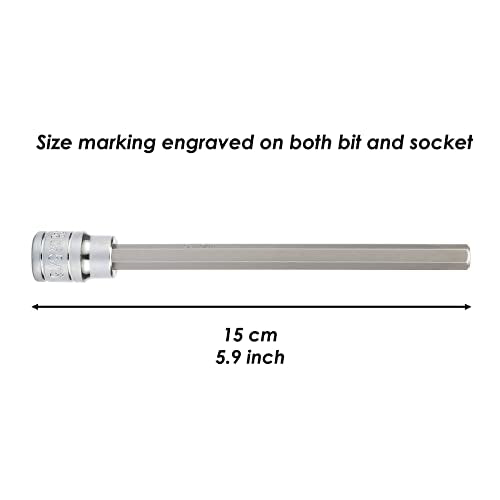 MIXPOWER 3/8 Inch Drive Long Hex Bit Socket Set, 1/16 Inch to 1/2 Inch, SAE, Extra Long Allen Hex Bit Socket Set, CR-V and S2 Steel, 10 Pieces - size: 1/16" - 1/2"