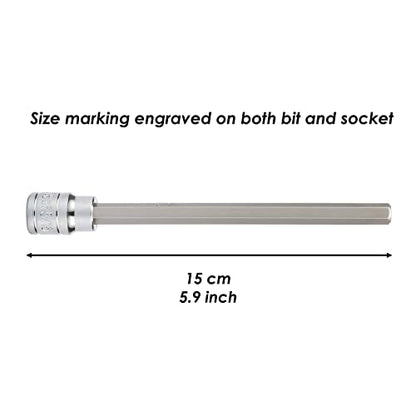 MIXPOWER 3/8 Inch Drive Long Hex Bit Socket Set, 1/16 Inch to 1/2 Inch, SAE, Extra Long Allen Hex Bit Socket Set, CR-V and S2 Steel, 10 Pieces - size: 1/16" - 1/2"