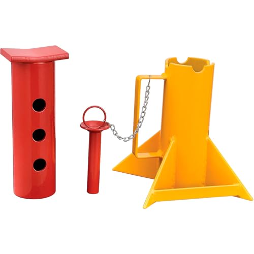 Global Industrial Heavy Duty Forklift Jack Stands with Holding Pins, One Pair, 26,000 Lb. Capacity, 9-1/2"H to 15-3/4"H, Steel Construction, Yellow & Red