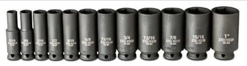 Steel Vision 12 pc 3/8 in Drive SAE (5/16 to 1 Inch) Impact Deep Socket Set, Chrome-Moly Steel, Laser-Etched Markings, Deep Well, Heavy Duty Sockets for Impact Wrenches - size: 3/8"_12pc