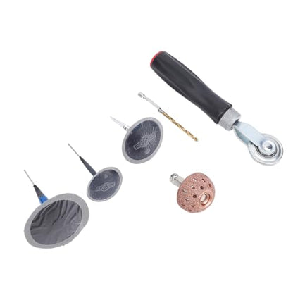Tire Repair Patch Tool Kit, ABS Metal Mushroom Plug Tire Patch Kit with 4mm Drill Bit Roller and Buffing Wheel, 27pcs for Cars Trucks Bikes Scooters