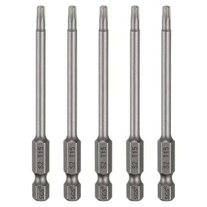 HARFINGTON 5pcs T15 Torx Head Screwdriver Bit 1/4" Hex Shank 3.15" (80mm) Long Magnetic No Hole Tip Tamper Proof 6 Point Star Screw Driver Drill Bits S2 Steel Industrial Power Screwdrivers - size: T15 x 3.15"(80mm)