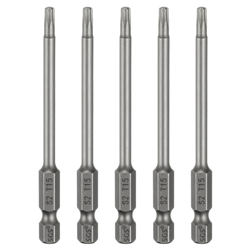 HARFINGTON 5pcs T15 Torx Head Screwdriver Bit 1/4" Hex Shank 3.15" (80mm) Long Magnetic No Hole Tip Tamper Proof 6 Point Star Screw Driver Drill Bits S2 Steel Industrial Power Screwdrivers - size: T15 x 3.15"(80mm)