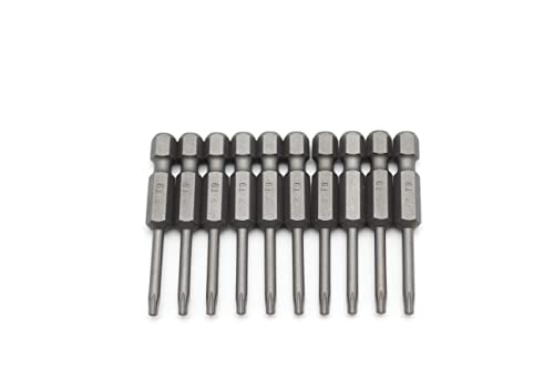 TEMO 10 pc T9 Torx Star Head Screwdriver Bit Set, S2 Steel 6 Point T-9 Reduced Round Shaft Screwdriver Insert Bits Hex Shank - size: T9 Round