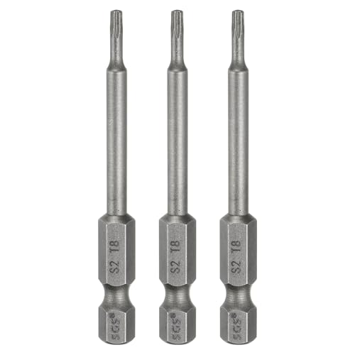 HARFINGTON 3pcs T8 Torx Head Screwdriver Bit 1/4" Hex Shank 2.6" (65mm) Long Magnetic No Hole Tip Tamper Proof 6 Point Star Screw Driver Drill Bits S2 Steel Industrial Power Screwdrivers - size: T8 x 2.6"(65mm)