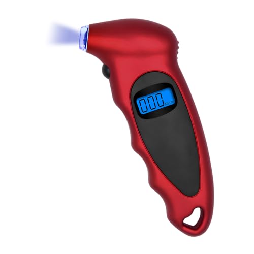 Digital Tire Pressure Gauge, 150PSI 4 Settings High Accuracy Tire Gauge with Backlit LCD and Non-Slip Grip, Easy to Read Air Pressure Gauge for Cars, Trucks and Bicycles (Red) - color: Red