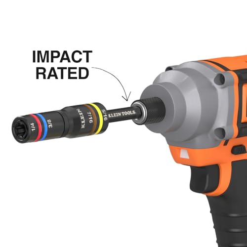 Klein Tools 651QS Quad Socket, 4 Sizes in 1 Socket, 4-in-1 Color Coded SAE Impact Rated, Heavy Duty, 1/4-Inch Drive, 3-1/2-Inch Shaft - size: 4 Sizes, SAE