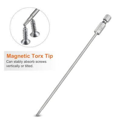 HARFINGTON 2pcs T8 Security Torx Bit 1/4" Hex Shank 6" Long S2 Steel Magnetic Tamper Resistant Star Bits Screwdriver Torx Head with Hole for Driver Drill Bits Remove Fastening Screws - size: T8