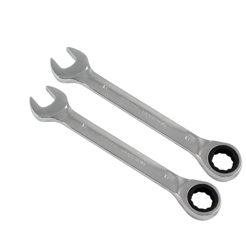 2 Pcs 13mm Ratchet Wrench Metric Ratcheting Wrench Set with 5° Movement and Hardened & 72 Teeth for Projects Metric Tight Spaces - size: 13 mm