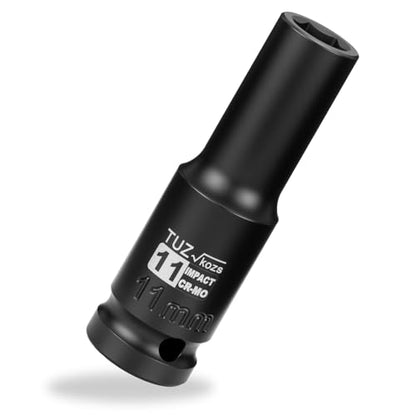 1/2 Inch Drive 11mm Deep Metric 6 Point CR-MO Impact Socket | Radius Corner Design,Square Chamfered Opening,Axle Nut Impact Grade Socket for Easy Removal - size: 1/2” Drive 11mm Deep, style: 1/2" Drive Deep Socket