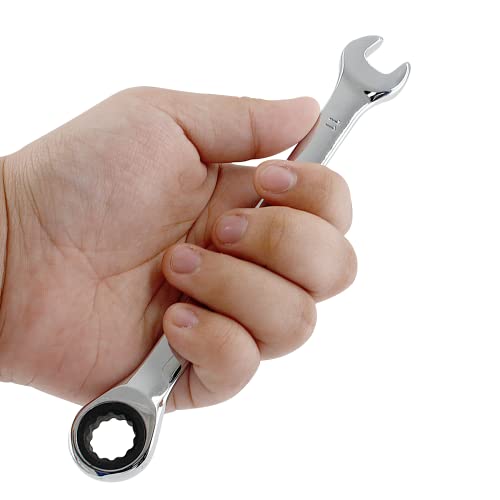 2 Pcs 11mm Ratchet Wrench Metric Ratcheting Wrench Set with 5° Movement and Hardened & 72 Teeth for Projects Metric Tight Spaces - size: 11 mm